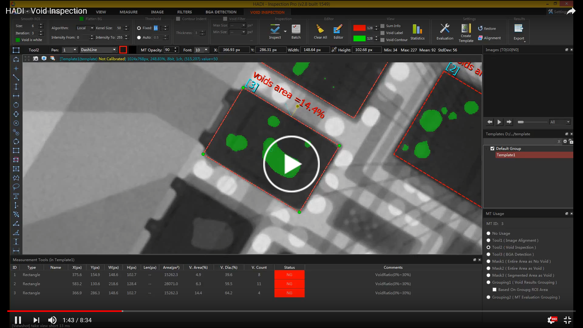 HADI void inspection results shown on electronics X-ray imagery